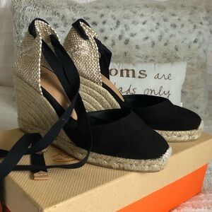 Castañer Black Canvas Wedges